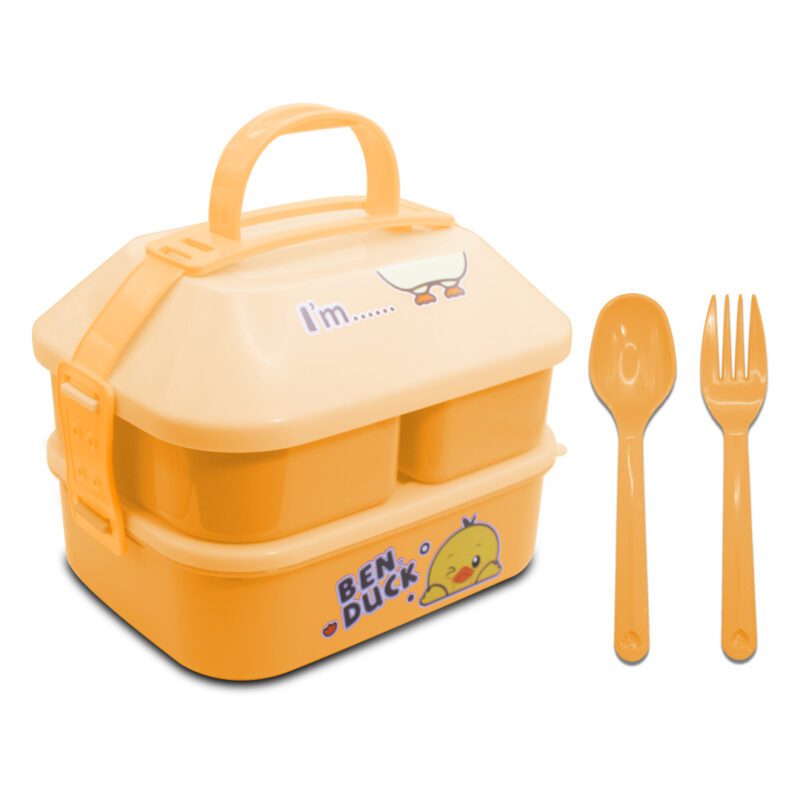 Tupper, Contenedor para Lunch, Bento de 2 Niveles con Tres Contenedores y Cubiertos YUDA16117