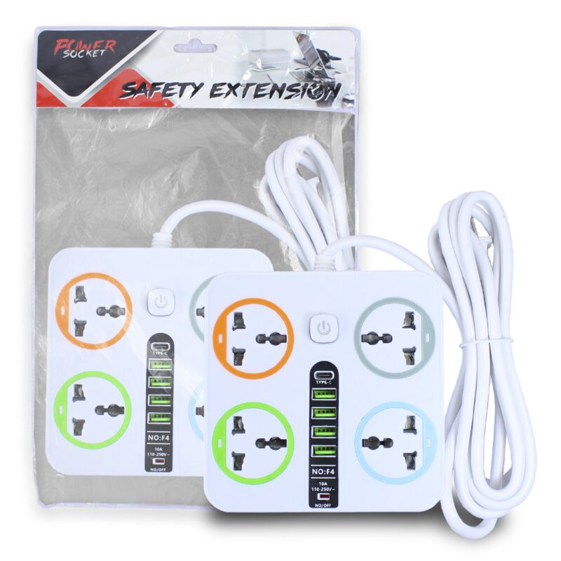 Extensión Multicontacto cuadrada con 4 Salidas de Enchufe y 4 salida USB 3.0 Carga Rápida 2 metros de Cable - Imagen 12