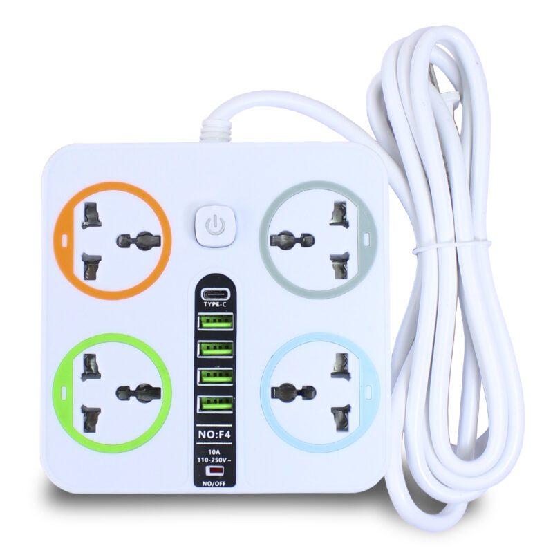 Extensión Multicontacto cuadrada con 4 Salidas de Enchufe y 4 salida USB 3.0 Carga Rápida 2 metros de Cable - Imagen 11