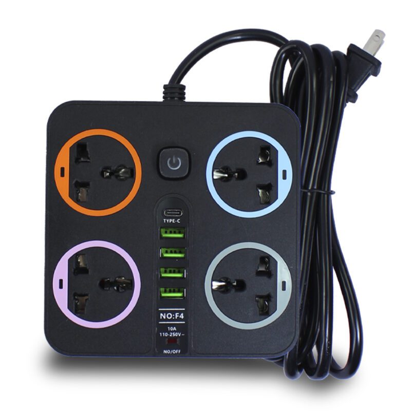 Extensión Multicontacto cuadrada con 4 Salidas de Enchufe y 4 salida USB 3.0 Carga Rápida 2 metros de Cable - Imagen 6