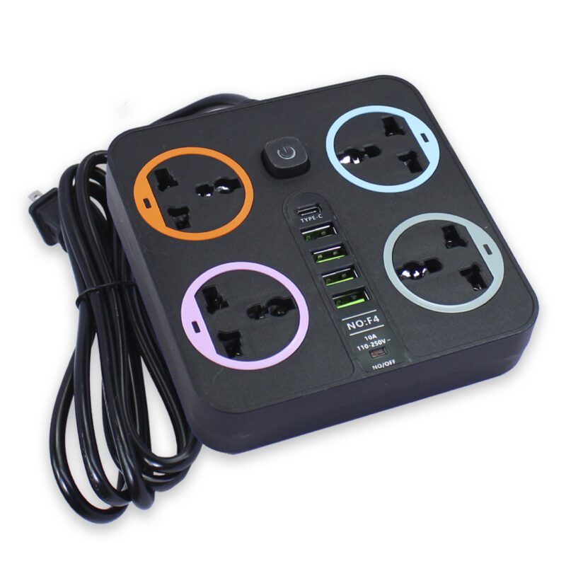 Extensión Multicontacto cuadrada con 4 Salidas de Enchufe y 4 salida USB 3.0 Carga Rápida 2 metros de Cable - Imagen 5