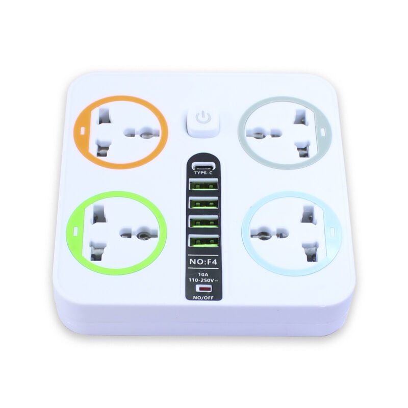 Extensión Multicontacto cuadrada con 4 Salidas de Enchufe y 4 salida USB 3.0 Carga Rápida 2 metros de Cable - Imagen 9