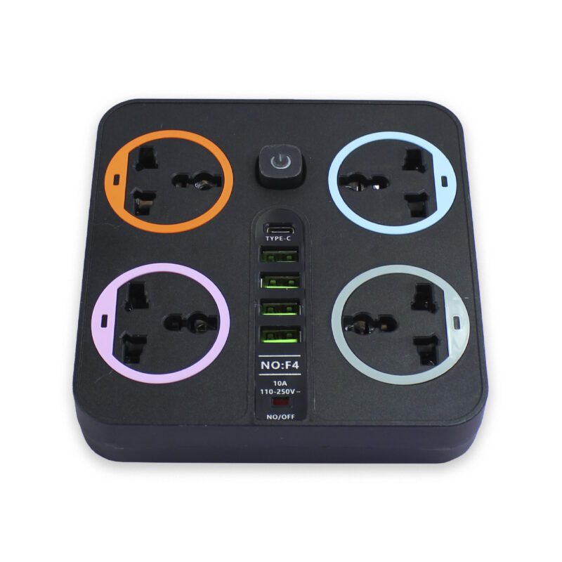 Extensión Multicontacto cuadrada con 4 Salidas de Enchufe y 4 salida USB 3.0 Carga Rápida 2 metros de Cable - Imagen 4
