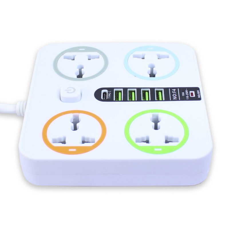 Extensión Multicontacto cuadrada con 4 Salidas de Enchufe y 4 salida USB 3.0 Carga Rápida 2 metros de Cable - Imagen 8