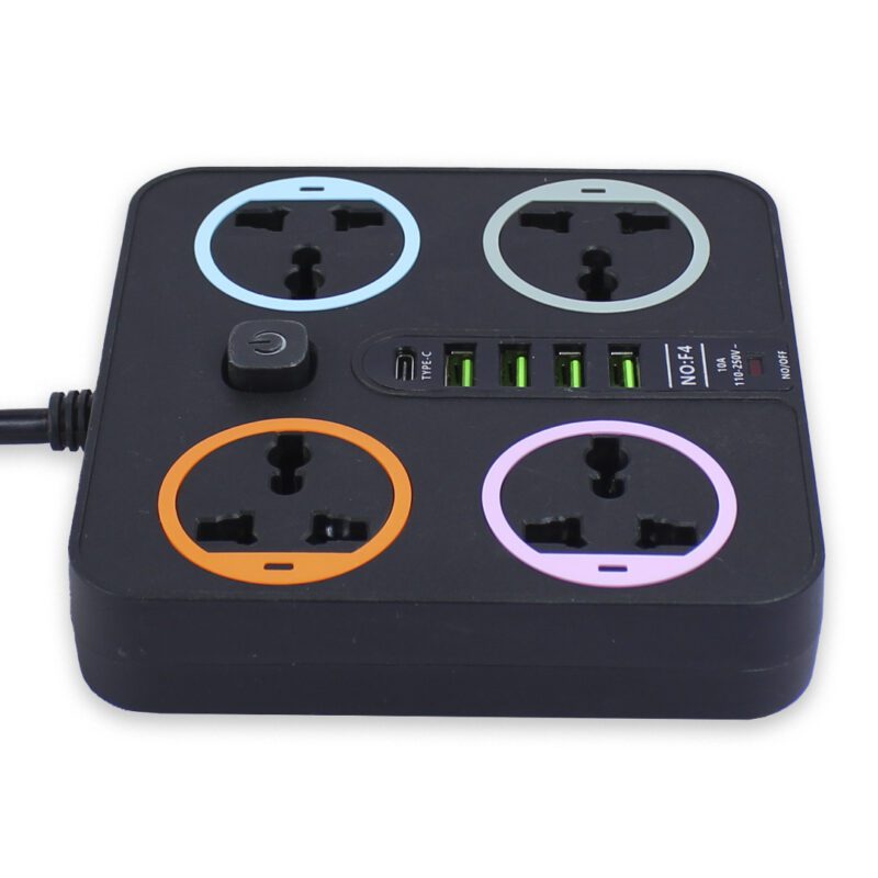 Extensión Multicontacto cuadrada con 4 Salidas de Enchufe y 4 salida USB 3.0 Carga Rápida 2 metros de Cable - Imagen 3