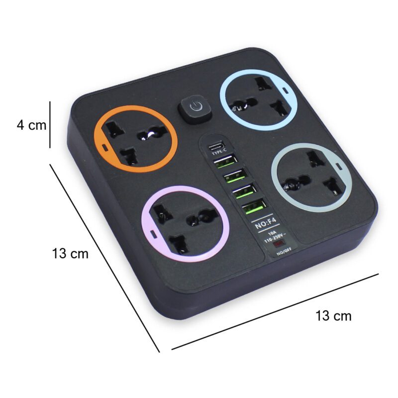 Extensión Multicontacto cuadrada con 4 Salidas de Enchufe y 4 salida USB 3.0 Carga Rápida 2 metros de Cable - Imagen 2