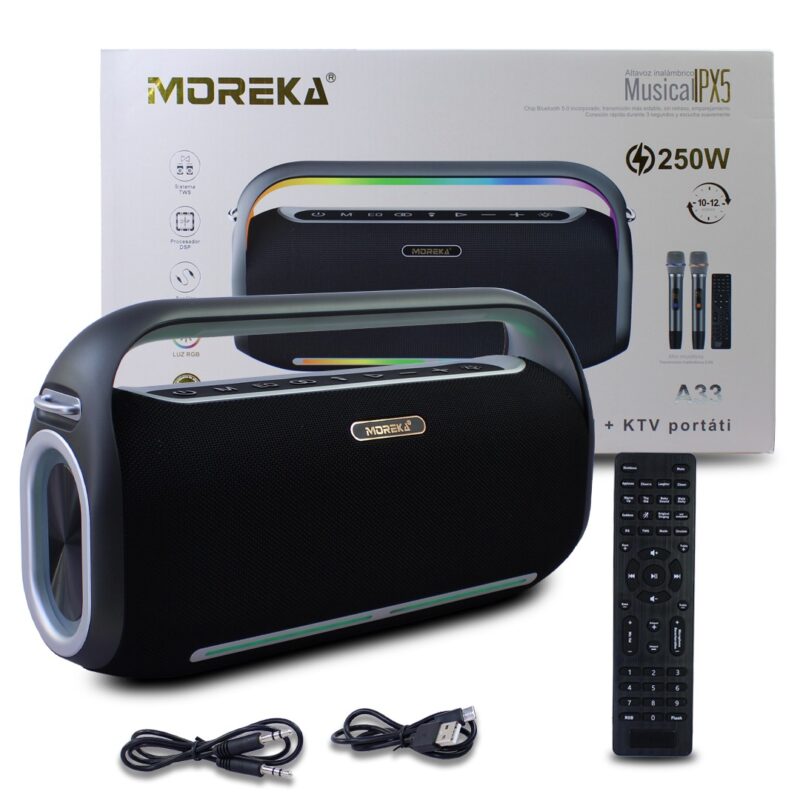 Altavoz Bluetooth A33 Bocina karaoke Con Doble Micrófono 250W
