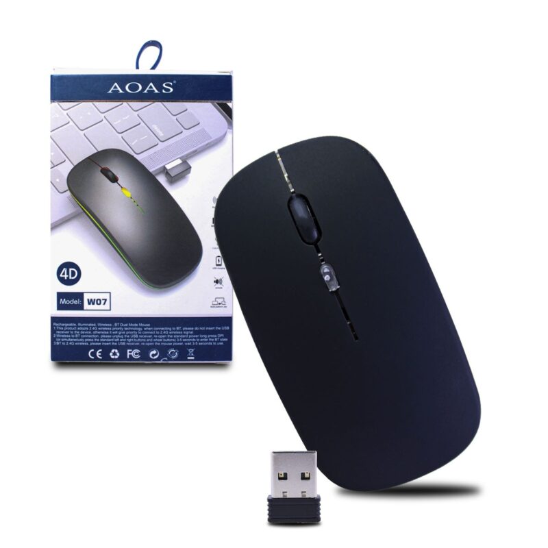 Mouse Inalambrico Silenciosoa Uso De Oficina Recargable BT 5.0 Adaptador 2.4G Con Luz RGB PLAYBOX PBM36