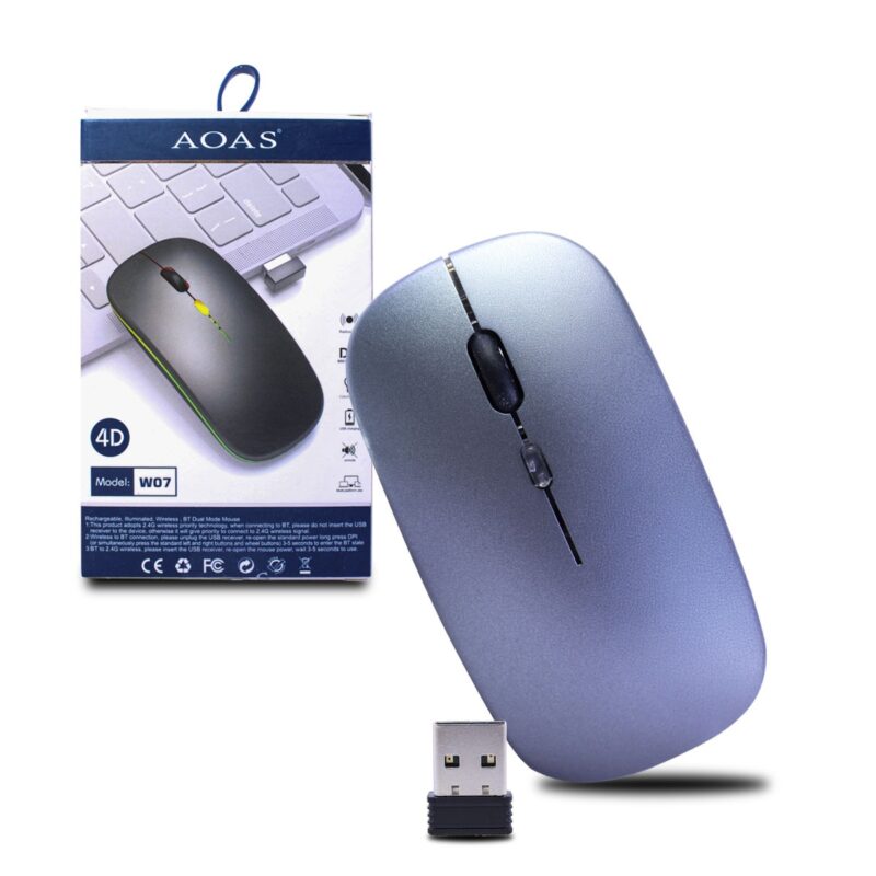 Mouse Inalambrico Silenciosoa Uso De Oficina Recargable BT 5.0 Adaptador 2.4G Con Luz RGB PLAYBOX PBM36 - Imagen 5